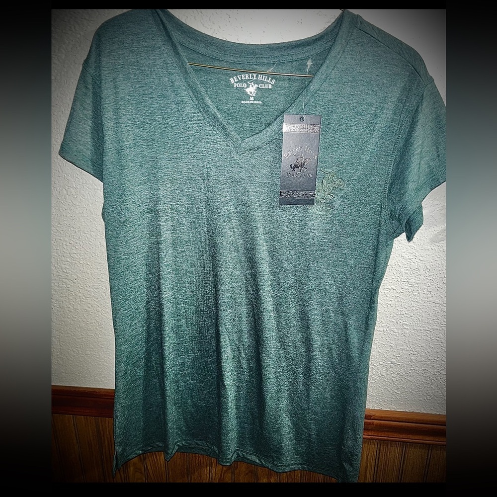 Beverly Hills Polo Club Heather Green V-Neck Tee
